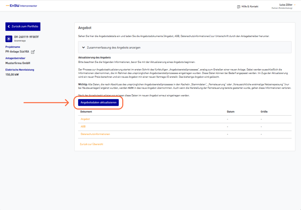Angebotsdaten aktualisieren