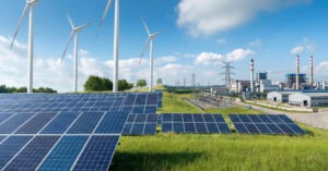 Windräder Solaranlage und eine Fabrik