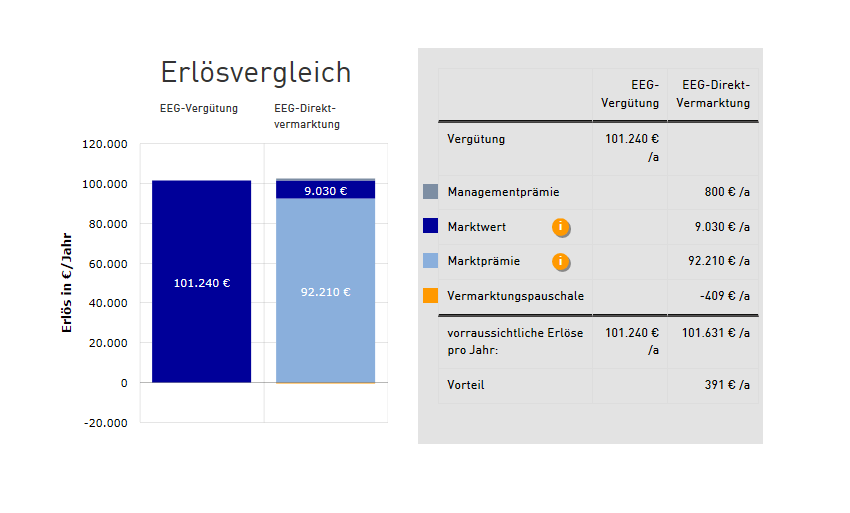 EEG Direktvermarktung Erlösrechner Screenshot 2